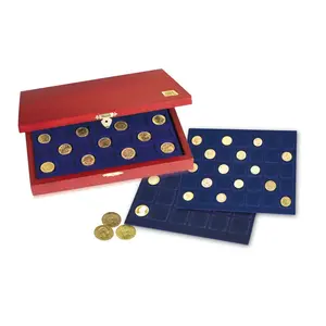 Presentation case, Elegance - for Euro coin sets without capsules (15 sets) Mahogany color - dim: 255 x 210 x 40 mm.