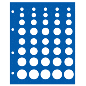 TOPset, Sheets (4 rings) DM coin sets without capsules (5 sets) Transp/blue background sheet - dim: 185 x 230 mm.