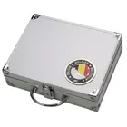 Safe, Koffer, Alu - ausgestattet mit einem Emblem der Belgien - ohne Inhalt - Abm: 250x215x70 mm. ■ pro Stk.