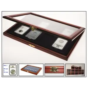 Presentation Display, Premium - for Slabs capsules 60 x 85 mm. (8 pc.) Mahogany color with blue interior - dim: 375 x 260 x 30 mm.