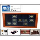 Safe, Presentation Display, Premium -  for Capsules 50x50 mm. (15 pcs.)  Mahogany color with blue interior - dim: 375x260x30 mm. ■ per pc.