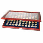 Safe, Presentation Display, Premium - for Euro coin sets without capsules (10 sets)  Mahogany color with blue interior - dim: 375x260x30 mm. ■ per pc.