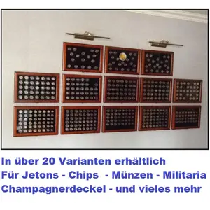 Presentation Display, Premium - for Euro coin sets in capsules (6 sets) Mahogany color with blue interior - dim: 375 x 260 x 30 mm.