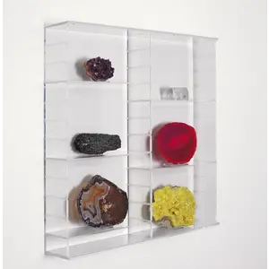 Acryl, Vitrine mit Schiebetür, Modell B - Komplett montiert - Abm: 600 x 110 x 600 mm.