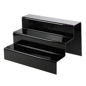 Acryl, Presentatietrap, met 3 niveaus - Zwart - afm: 300 x 230 x 180 mm.