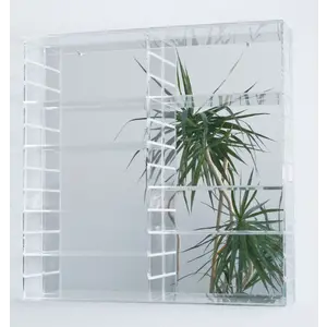 Acryl, Vitrine, Modell A - Rückwand - Spiegel - Abm: 490 x 490 mm.