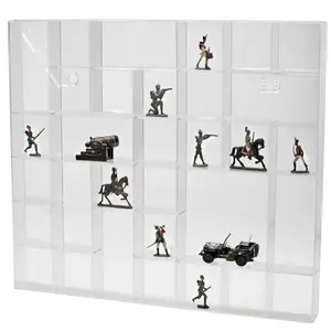 Acrylic, Display case with sliding door, Mini - 34 compartments - Transparent - dim: 450 x 45 x 400 mm.