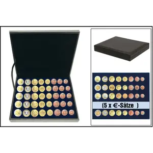 Presentation case, Nova Deluxe UNO - for Euro coin sets without capsules (5 sets) Black - dim: 245 x 200 x 35 mm.