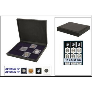 Presentation case, Nova Deluxe UNO - for Capsules 50 x 50 mm. (12 pc.) Black - dim: 245 x 200 x 35 mm.