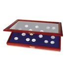 Safe, Présentoir, Premium - Compartiment dim: 30x30 mm. (40 pcs.)  Couleur acajou avec intérieur bleu - dim: 375x260x30 mm. ■ par pc.