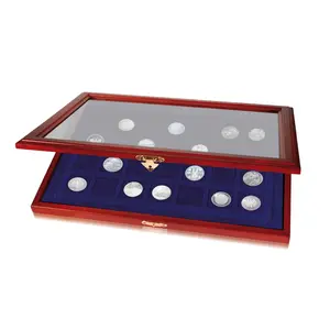 Presentation Display, Premium - compartment dim: 30 x 30 mm. (40 pcs.) Mahogany color with blue interior - dim: 375 x 260 x 30 mm.