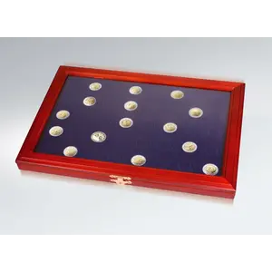 Presentation Display, Premium - compartment dim: 40 x 40 mm. (28 pc.) Mahogany color with blue interior - dim: 375 x 260 x 30 mm.