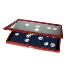 Safe, Presentation Display, Premium - for Coins Ø 33 mm. (23 pc.)  10 year Euro flags - Mahogany color with blue interior - dim: 375x260x30 mm. ■ per pc.