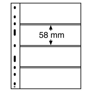 Insert sheets, Fully transparent - 4 compartments horizontal, Optima - type 4.C - 4 Rings - Pocket dim: 180x58 mm.