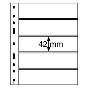 Insert sheets, Fully transparent - 5 compartments horizontal, Optima - type 5.C - 4 Rings - Pocket dim: 180x42 mm.