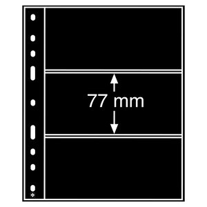 Insert sheets, Black 2-sided use - 3 compartments horizontal, Optima - type 3.S - 4 Rings - Pocket dim: 180x77 mm.
