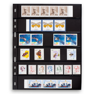 Insert sheets, Black 2-sided use - 5 compartments horizontal, Optima - type 6.S - 4 Rings - Pocket dim: 180x35 mm.