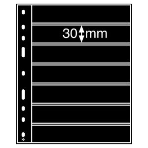 Insteekbladen, Zwart 2-zijdig gebruik - 6 vakken horizontaal, Optima - type 7.S - 4 Rings - Vak afm: 180x30 mm.