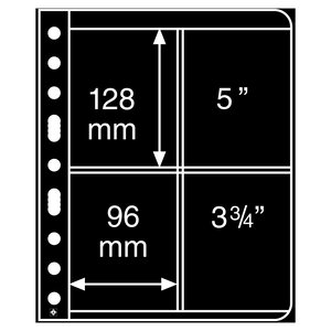 Insteekbladen, Zwart 2-zijdig gebruik - 2x2 vakken horizontaal, Vario - type 2.ST - 4 Rings - Vak afm: 96x128 mm.