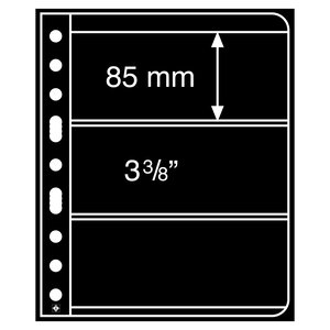 Insert sheets, Black 2-sided use - 3 compartments horizontal, Vario plus - type 3.S - 4 Rings - Pocket dim: 195x84 mm.