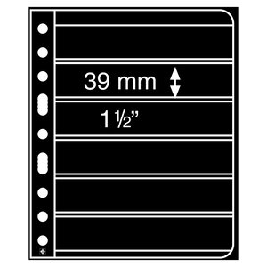 Insert sheets, Black 2-sided use - 6 compartments horizontal, Vario plus - type 3.S - 4 Rings - Pocket dim: 195x39 mm.