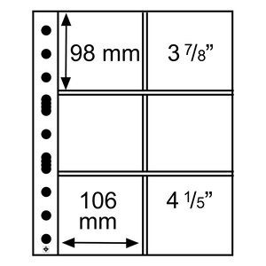 Insteekbladen, Volledig transparent - 3X2 vakken horizontaal, Grande - type 3/2C - 4 Rings - Vak afm: 106x98 mm.