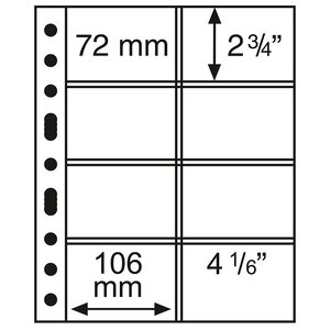 Einsteckblätter, Völlig transparent - 4x2 Fächer horizontal, Grande - Typ 4.CT - 4 Ringe - Fach abm: 106x72 mm.