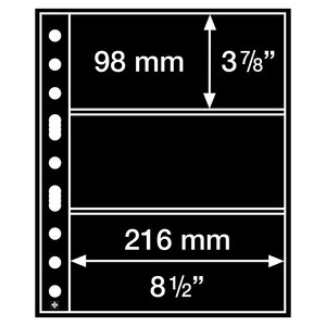 Insert sheets, Black 2-sided use - 3 compartments horizontal, Grande - type 3.S - 4 Rings - Pocket dim: 216x98 mm.