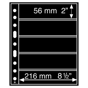 Insert sheets, Black 2-sided use - 5 compartments horizontal, Grande - type 5.S - 4 Rings - Pocket dim: 216x56 mm.