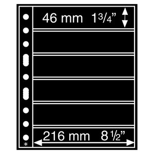 Feuilles de pochettes, Noir Utilisation des 2 côtés - 6 pochettes horizontale, Grande - type 6.S - 4 Anneaux - Dim. Du pochette: 216x46 mm.