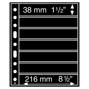 Feuilles de pochettes, Noir Utilisation des 2 côtés - 7 pochettes horizontale, Grande - type 7.S - 4 Anneaux - Dim. Du pochette: 216x38 mm.