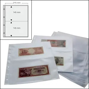 Blätter (4 Ringe) 2er Einteilung (215 x 145 mm.) geeignet für Banknoten - Transparent - Abm: 230 x 305 mm.