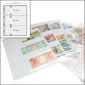 FC, Sheets (4 rings) 3 compartments (215 x 97 mm.) suitable for Banknotes - Transparent - dim: 230 x 305 mm.