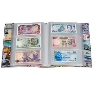 Bills Banknotes, Album (bound) for 600 bills, with 100 sheets - Design print - dim: 245 x 300 x 60 mm.