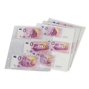 FCm, Blätter (4 Ringe) 3er Einteilung (185 x 80 mm.) passend für 0-Euro-Banknoten - Transparent - Abm: 205 x 255 mm.
