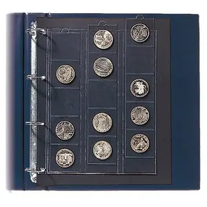 Compact A4, Sheets (4 rings) for Coins Ø 44 mm. (15 pcs.) Transp/w. black seperationsheets - dim: 210 x 255 mm.