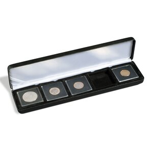 Coin Box , Nobile - for Coin capsules 50 x 50 mm. ( 5 pcs.) Black - dim: 290 x 65 x 26 mm.