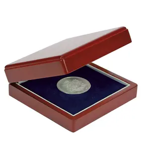 Coin Box , Elegance, Maxi - Moldable foam - suitable up to Max Ø 90 mm. Mahogany color with blue interior - dim: 110 x 110 x 37 mm.