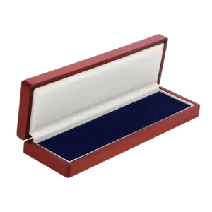 Munten box, Elegance, Long - Vormschuim - geschikt tot Max 230 x 57 mm. Mahonie kleur met blauw interieur - afm: 250 x 75 x 37 mm.