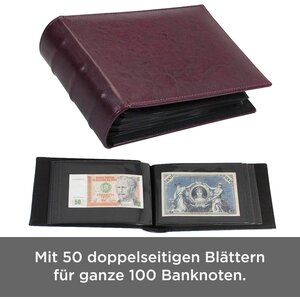 Classic, Album (gebunden) für Banknoten (195 x 130 mm.) mit 50 Blätter - Rot - Abm: 215 x 150 x 58 mm.