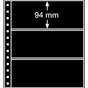 Insert sheets, Black 2-sided use - 3 compartments horizontal, R - type 3.S - 13 Rings - Pocket dim: 248x94 mm.