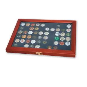 Presentation Display, Premium - suitable for Champagne capsules (60 pcs.) Mahogany color with blue interior - dim: 375 x 260 x 30 mm.