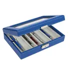Safe, Presentation Display - for Pens ( 8 pc.)  Blue leather look with beige interior - dim: 266x180x64 mm. ■ per pc.