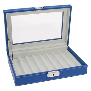 Präsentation Display- für Stifte ( 8 Stk.) Blaue Lederoptik mit beiger Innenausstattung - Abm: 266 x 180 x 64 mm.
