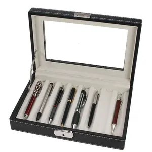 Präsentation Display- für Stifte ( 8 Stk.) Schwarze Lederoptik mit beiger Innenausstattung - Abm: 266 x 180 x 64 mm.