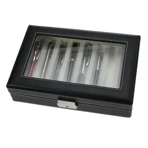Presentation Display - for pens ( 8 pc.) Black leather look with beige interior - dim: 266 x 180 x 64 mm.