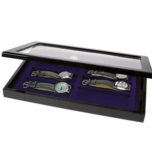Präsentation Display- für Uhren ( 8 Stk.) Schwarzer Klavierlack mit blauer Innenausstattung - Abm: 375 x 260 x 38 mm.