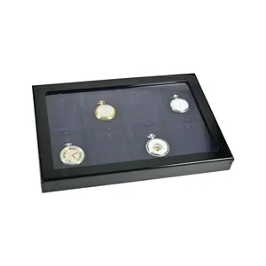 Presentation Display - for Pocket watches (8 x ) Black with blue interior - dim: 375 x 260 x 38 mm.