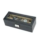 Safe, Presentatie Display - voor Horloges ( 5 st.)  Zwarte lederlook met beige interieur - afm: 238x112x75 mm. ■ per st.