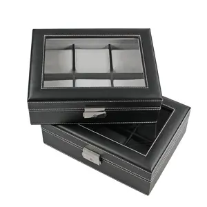 Presentation Display - for Watches (6 pcs.) Black Leather look with black interior - dim: 255 x 195 x 85 mm.